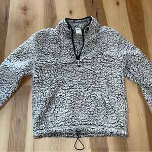 Victorias Secret PINK Pullover Quarter Zip Sherpa Jacket Sweater Gray Black SM